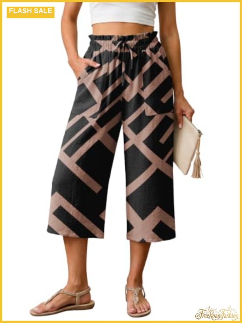 Women's Wide Leg Capri Pants High Waisted Palazzo Pants with Pockets